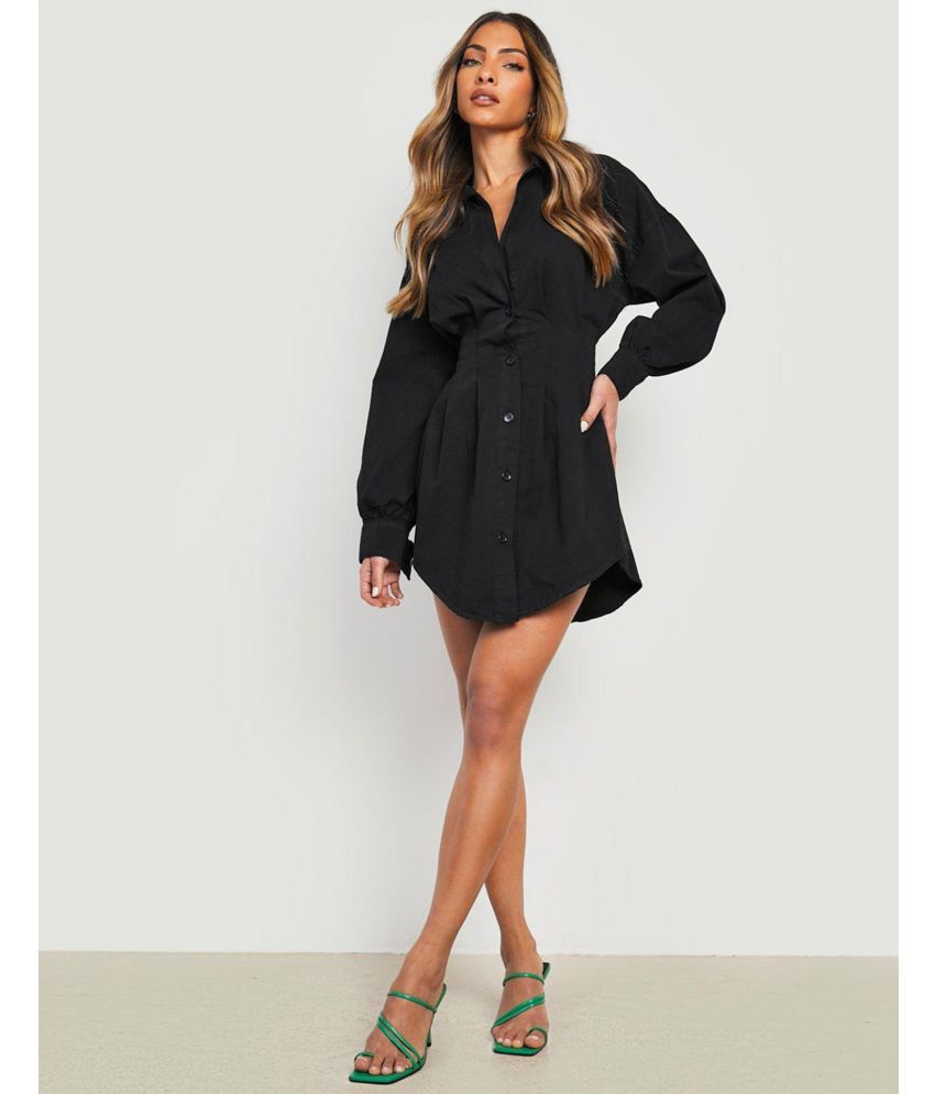     			Selvia Crepe Solid Mini Women's Shirt Dress - Black ( Pack of 1 )