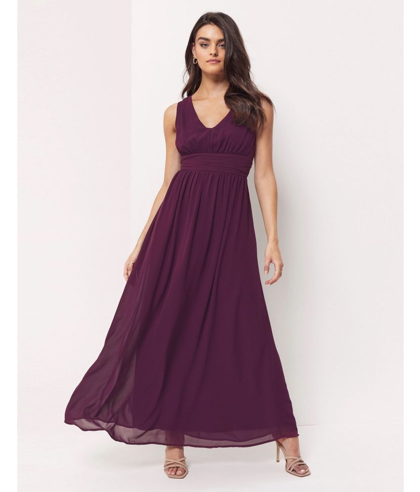     			Selvia Georgette Solid Full Length Women's Empire Dress - Wine ( Pack of 1 )