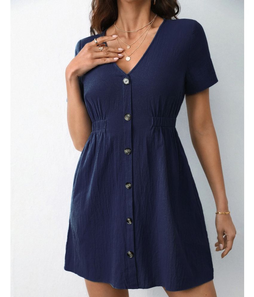     			Selvia Rayon Solid Mini Women's Shirt Dress - Navy Blue ( Pack of 1 )