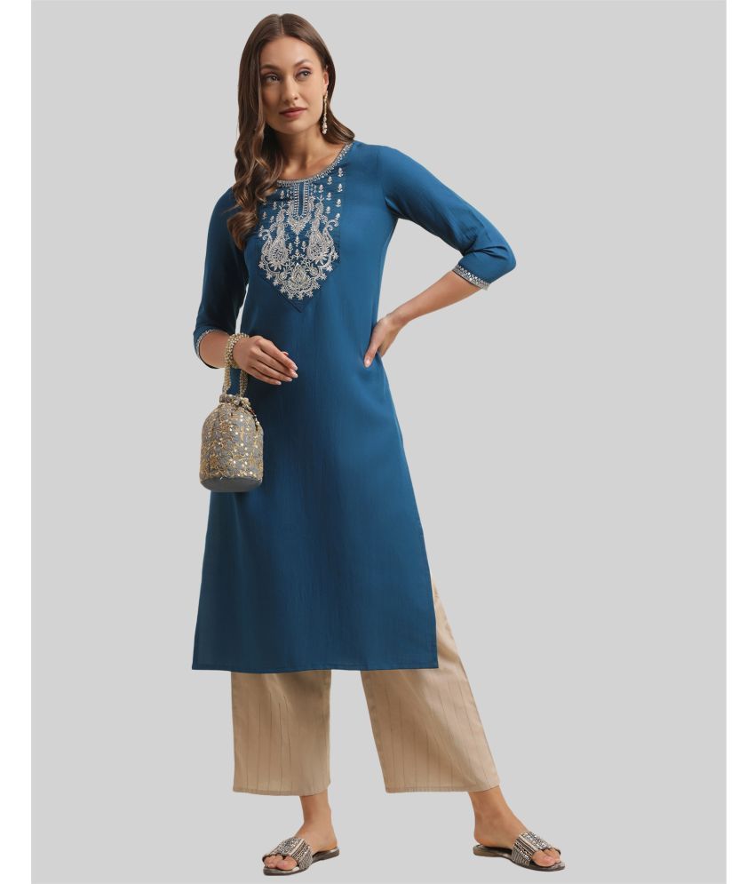     			Skylee Chiffon Embroidered Straight Women's Kurti - Blue ( Pack of 1 )