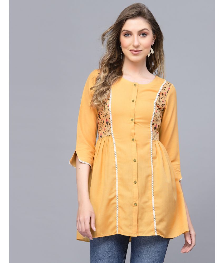     			Skylee Silk Blend Printed A-line Women's Kurti - Yellow ( Pack of 1 )