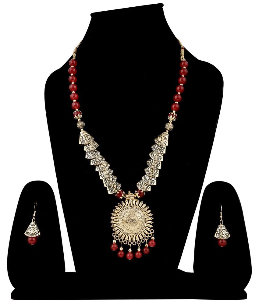     			Sunhari Jewels Red Alloy Necklace Set ( Pack of 1 )