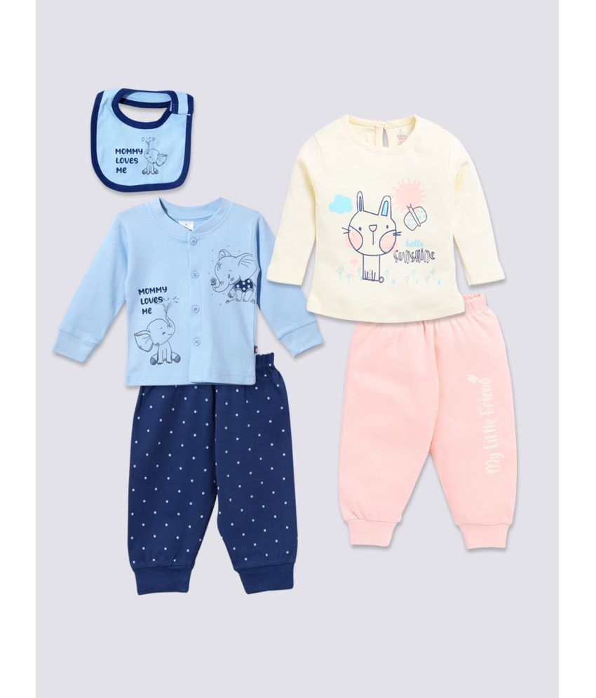     			TINYO Blue Cotton Baby Girl Top & Trouser ( Pack of 2 )