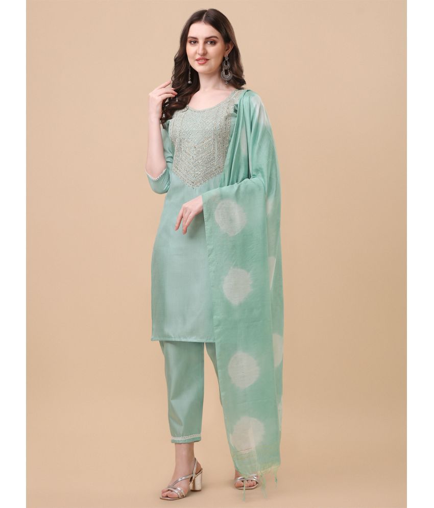     			gufrina Cotton Embroidered Kurti With Pants Women's Stitched Salwar Suit - Light Blue ( Pack of 1 )