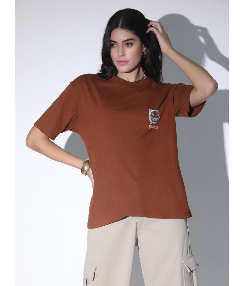     			qrosh Brown Cotton Blend Tees - Single