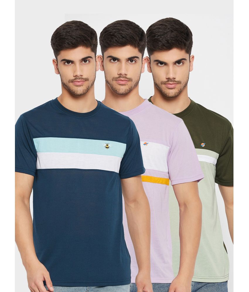     			Auxamis Cotton Blend Regular Fit Colorblock Half Sleeves Men's T-Shirt - Navy ( Pack of 3 )