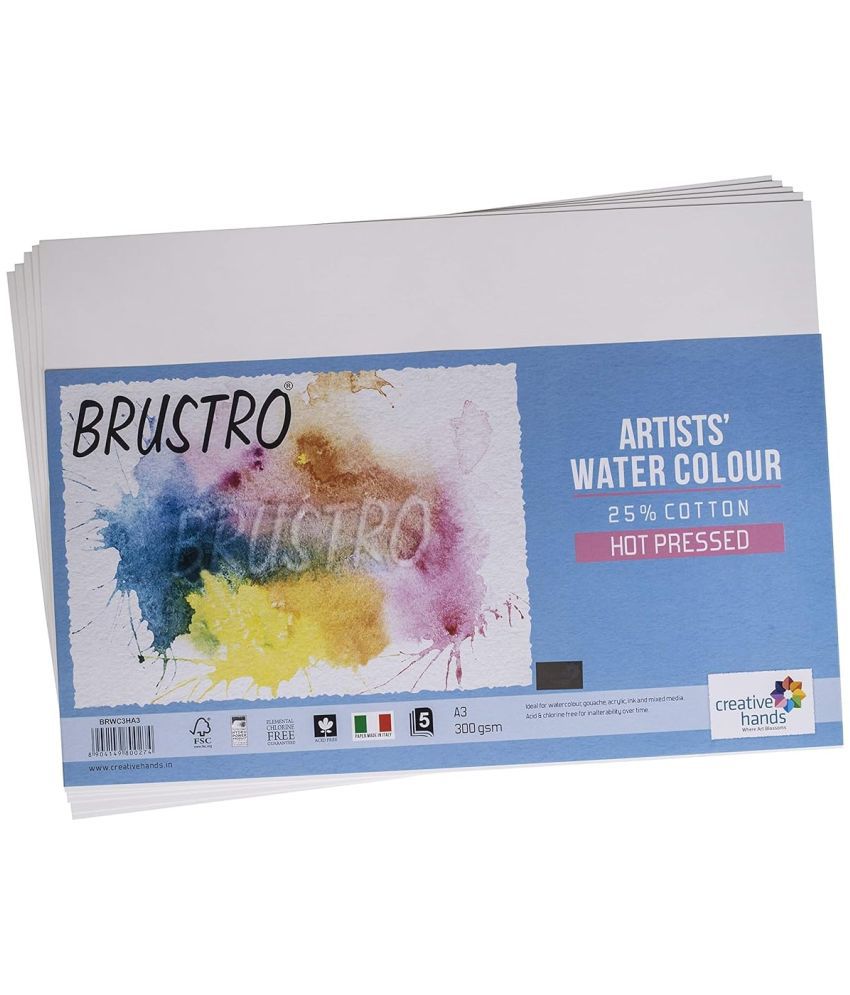     			Brustro Watercolour Papers 25% Cotton Hot Pressed 300 GSM A3 - 1 Packets (Packet Contains 5 Sheets)