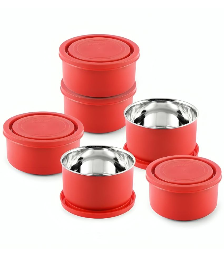     			Dream Home Alexa Microwavesafe Steel Red Food Container ( Set of 6 )
