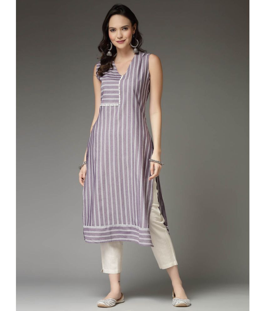     			Stylum Cotton Blend Striped Straight Women's Kurti - Mauve ( Pack of 1 )