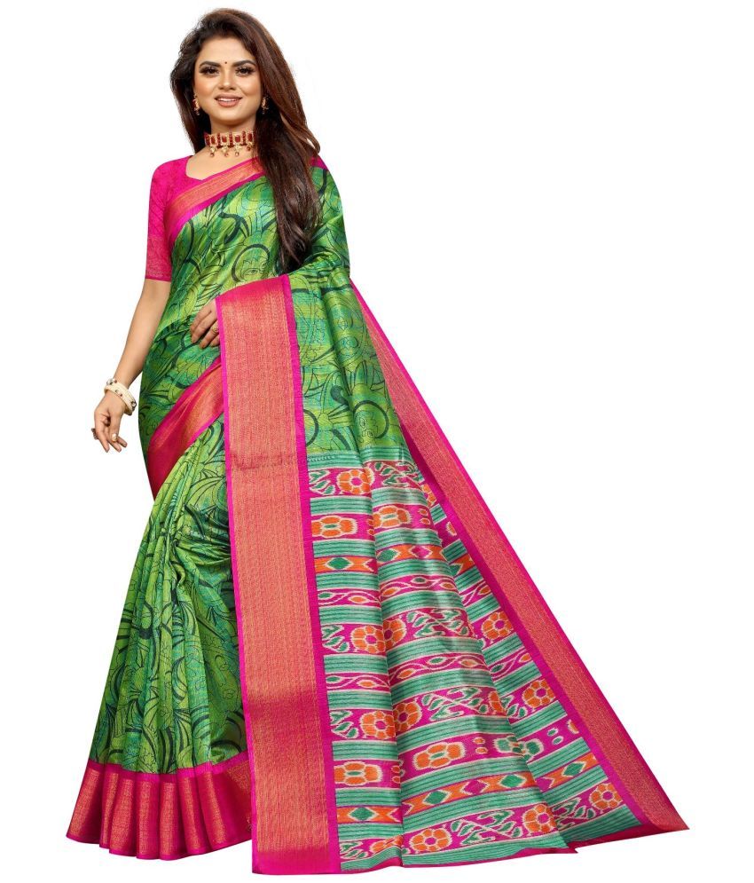     			Aardiva Cotton Silk Printed Saree With Blouse Piece - Green ( Pack of 1 )