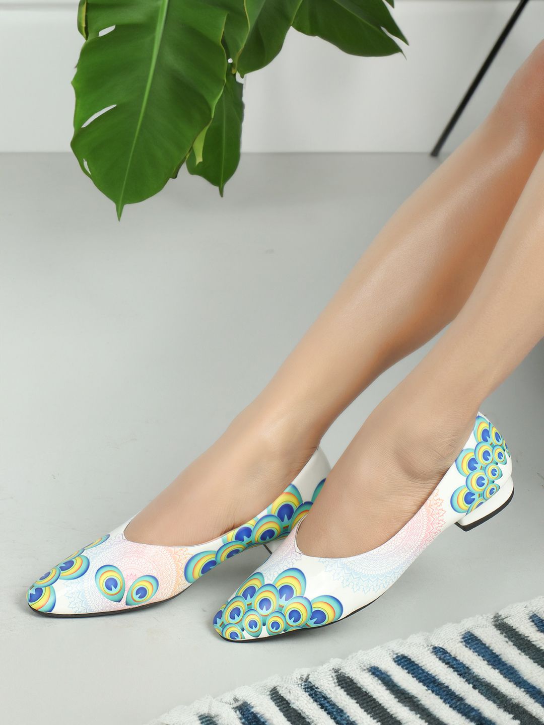     			Denill White Women's Printed Ballerinas