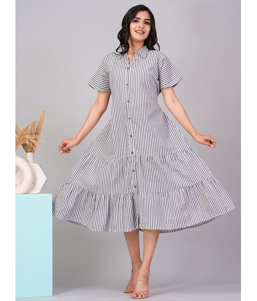     			Flamboyant Cotton Striped Knee Length Women's Shirt Dress - Black ( Pack of 1 )