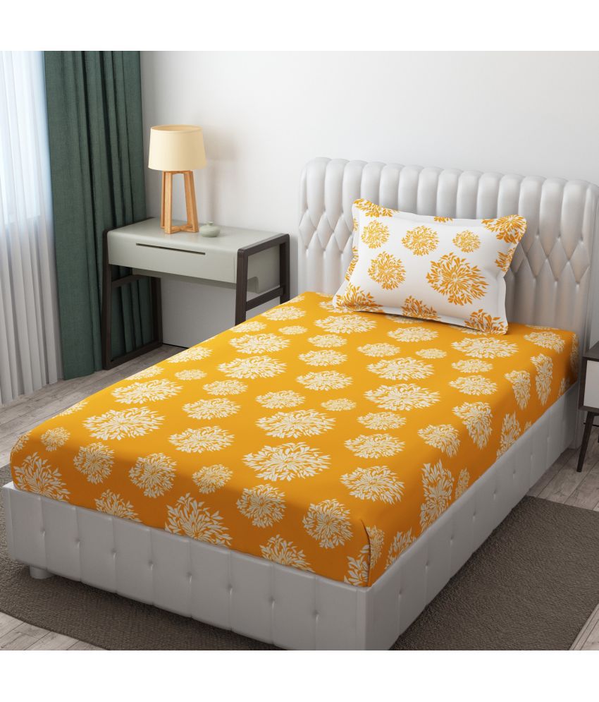     			HIDECOR Microfiber Abstract 1 Single Bedsheet with 1 Pillow Cover - Mustard