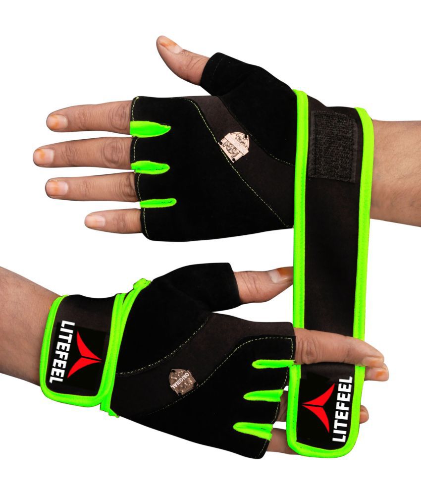     			LITEFEEL FANCY GREEN METAL Unisex Polyester Gym Gloves For Advanced Fitness Training and Workout With Half-Finger Length