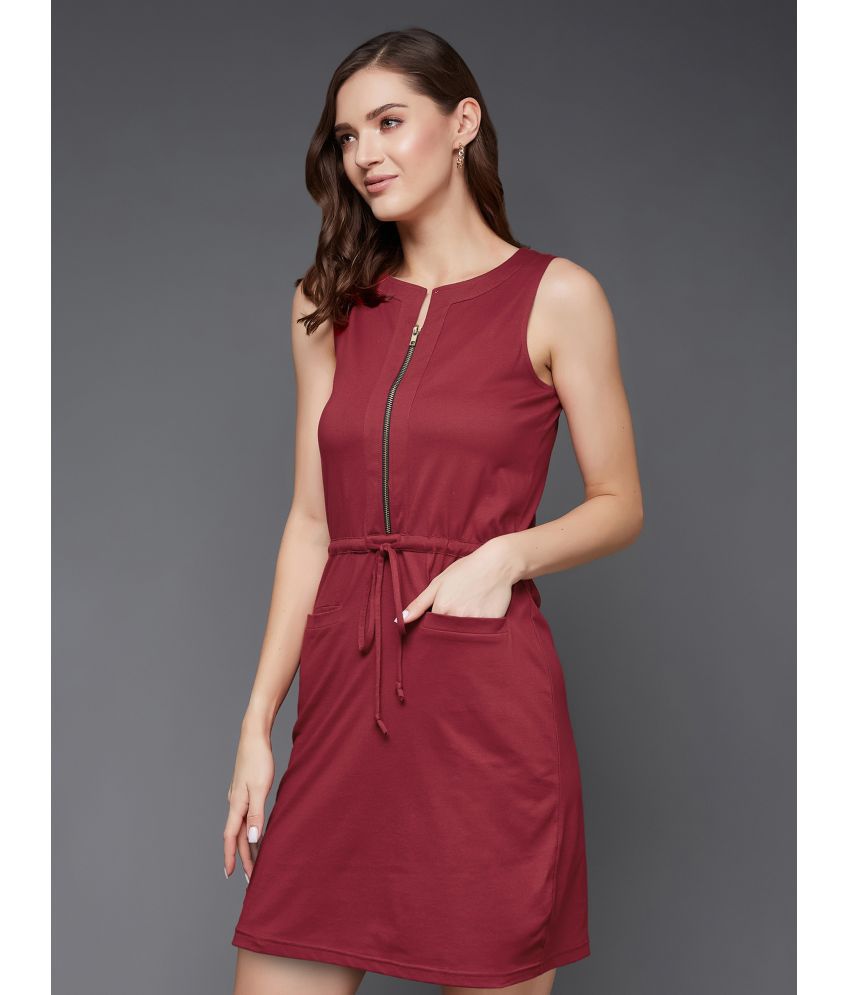     			Miss Chase Cotton Blend Solid Mini Women's Shift Dress - Maroon ( Pack of 1 )