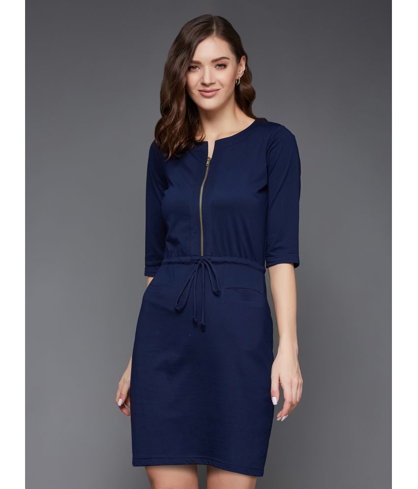     			Miss Chase Cotton Blend Solid Mini Women's Shift Dress - Navy ( Pack of 1 )