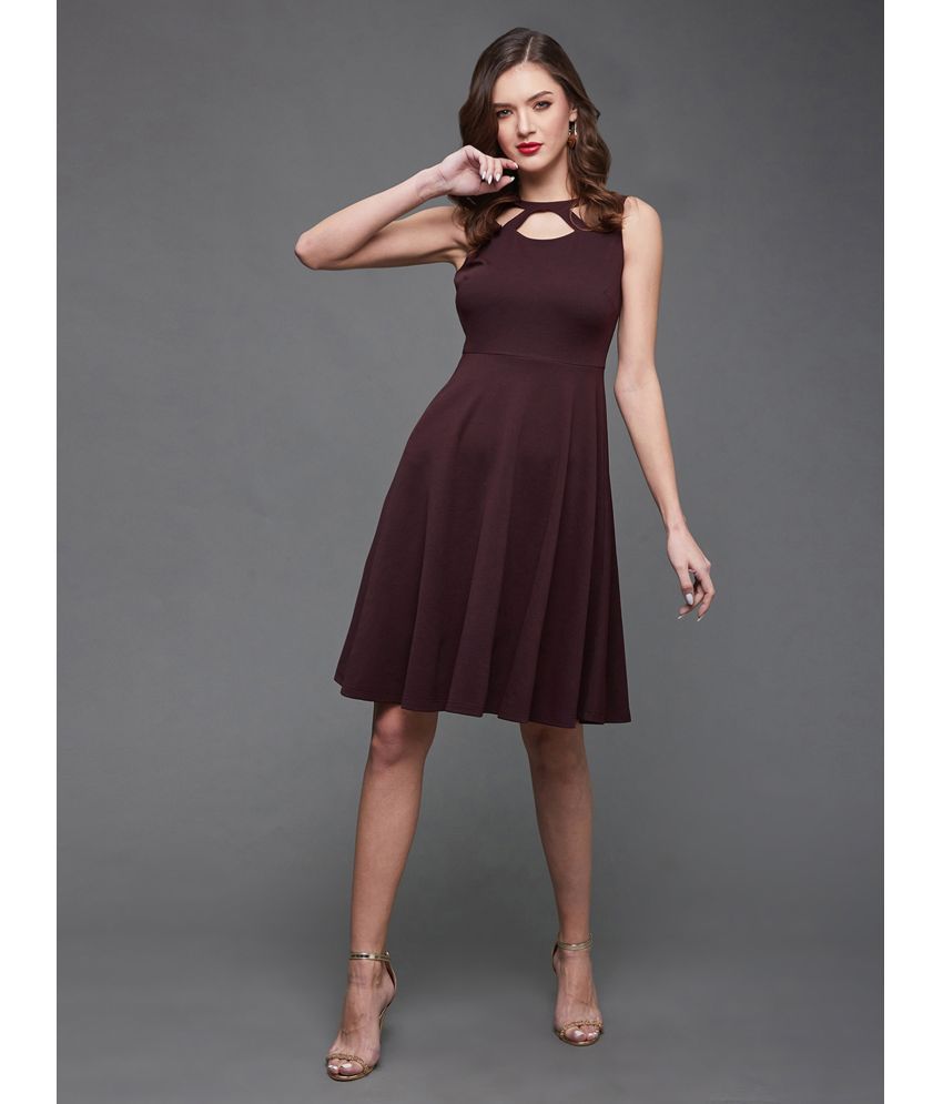     			Miss Chase Polyester Solid Above Knee Women's Fit & Flare Dress - Wine ( Pack of 1 )