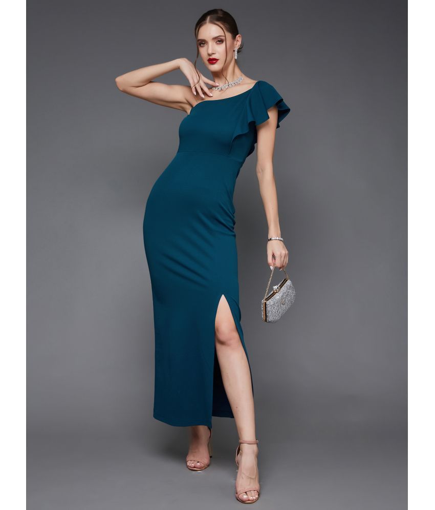     			Miss Chase Polyester Solid Full Length Women's Side Slit Dress - Teal ( Pack of 1 )