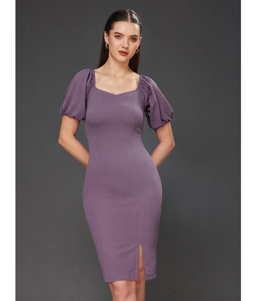     			Miss Chase Polyester Solid Knee Length Women's Bodycon Dress - Lavender ( Pack of 1 )