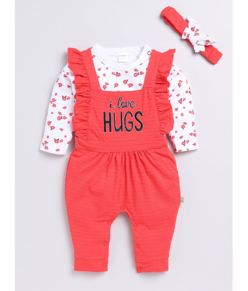     			Mom's Love Coral Cotton Dungarees For Baby Girl ( Pack of 1 )