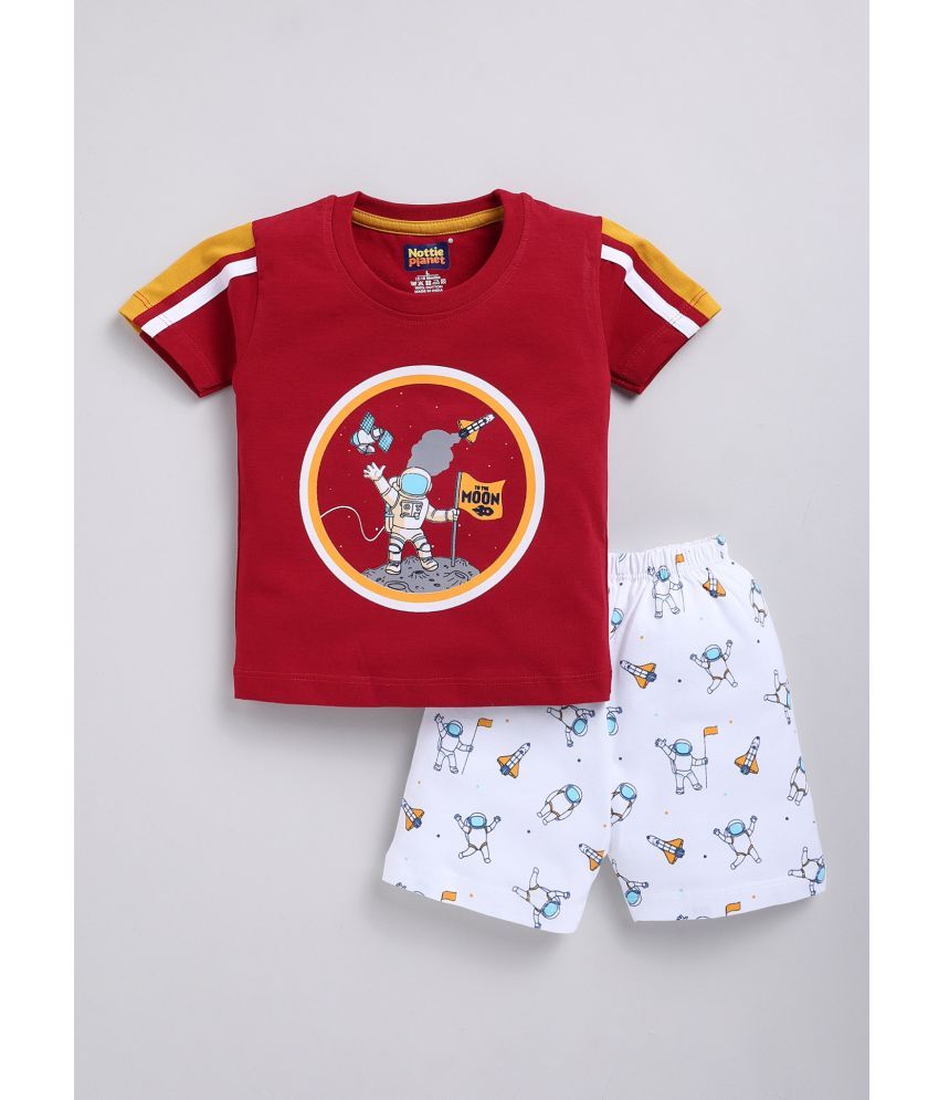     			Nottie planet Red Cotton Boys T-Shirt & Shorts ( Pack of 1 )