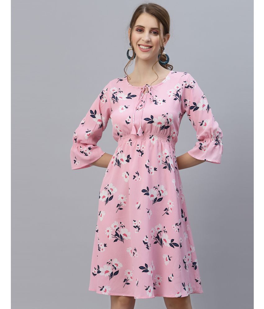     			Selvia Crepe Printed Midi Women's A-Line Dress - Pink ( Pack of 1 )