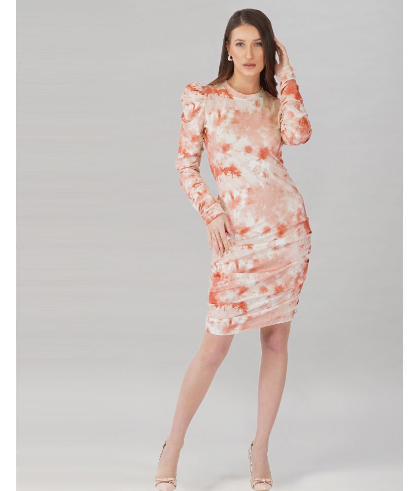     			Selvia Lycra Printed Knee Length Women's Bodycon Dress - Peach ( Pack of 1 )