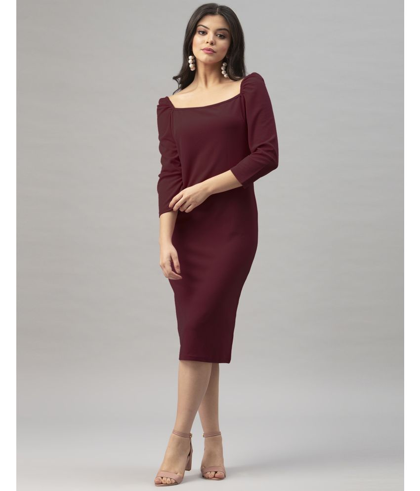     			Selvia Lycra Solid Knee Length Women's Bodycon Dress - Maroon ( Pack of 1 )