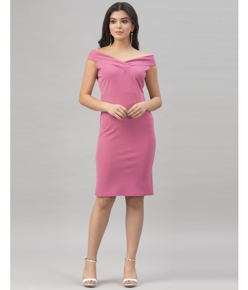     			Selvia Lycra Solid Knee Length Women's Bodycon Dress - Pink ( Pack of 1 )