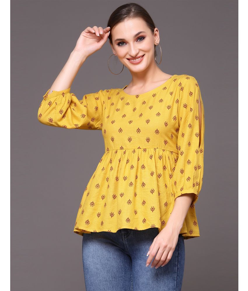     			Selvia Mustard Cotton Blend Women's Peplum Top ( Pack of 1 )