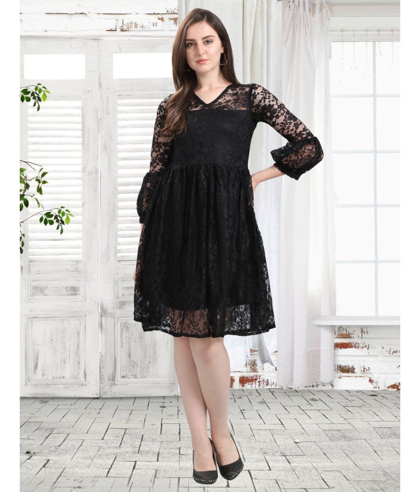     			Selvia Net Solid Above Knee Women's Drop Waist Dress - Black ( Pack of 1 )