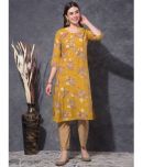 Mamoose Chanderi Printed Kurti With Pants Women's Stitched Salwar Suit - Mustard ( Pack of 1 )