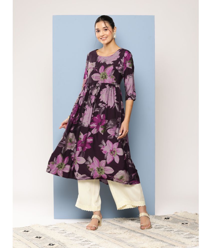     			Aarika Cotton Blend Printed Flared Women's Kurti - Purple ( Pack of 1 )