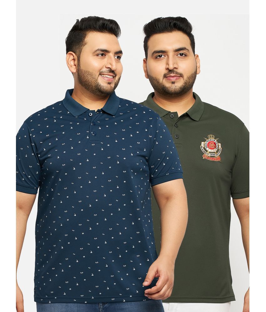     			Auxamis Cotton Blend Regular Fit Printed Half Sleeves Men's Polo T Shirt - Green ( Pack of 2 )