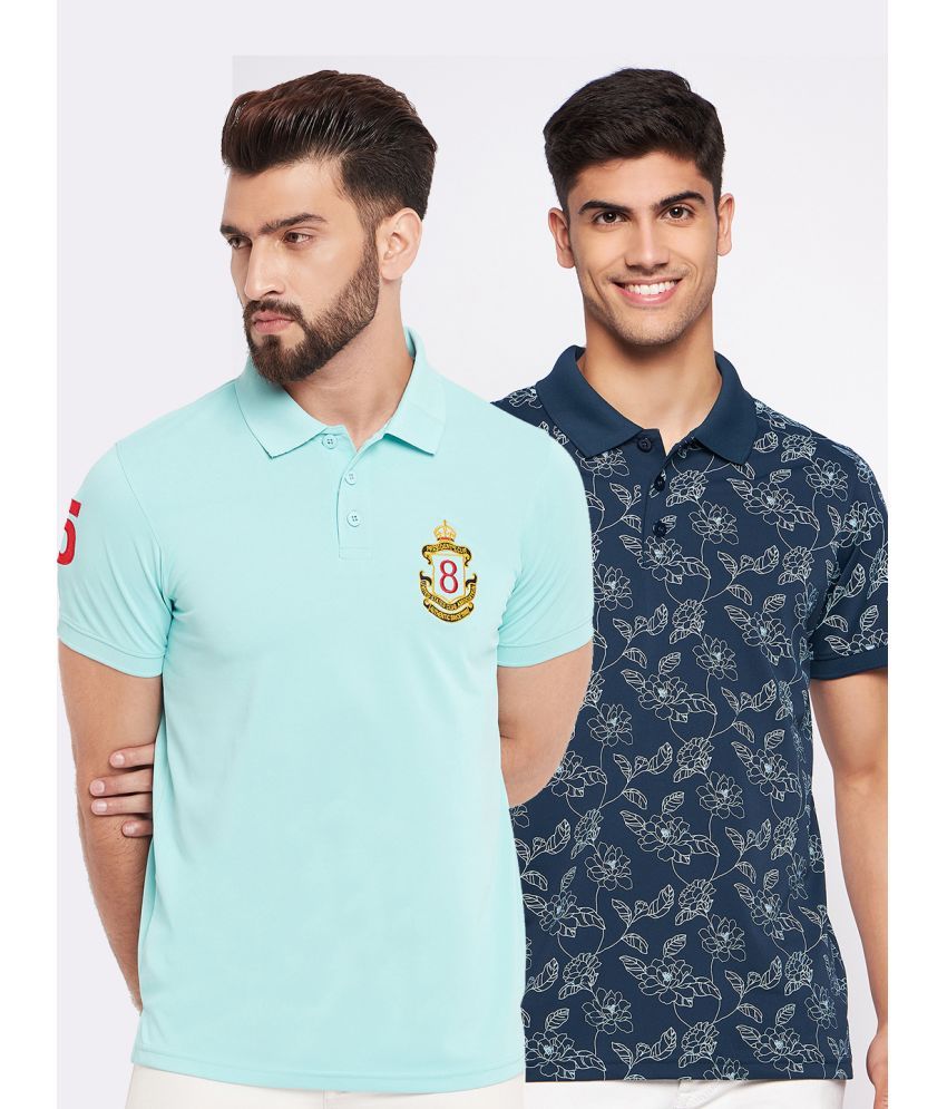     			Auxamis Pack of 2 Cotton Blend Regular Fit Embroidered Half Sleeves Men's Polo T Shirt ( Aqua )