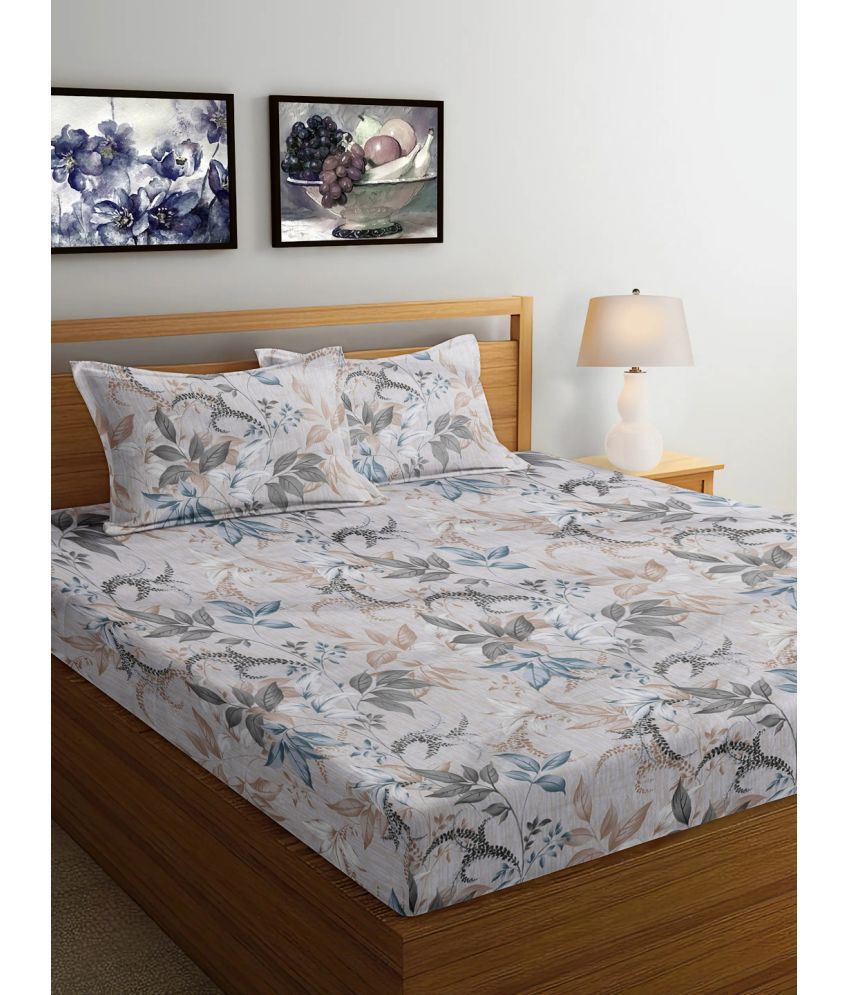    			FABINALIV Poly Cotton Floral 1 Double Bedsheet with 2 Pillow Covers - Multicolor