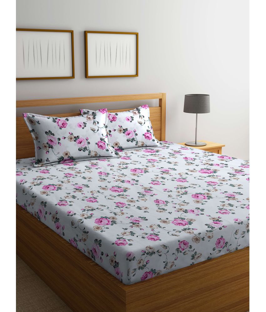     			FABINALIV Poly Cotton Floral 1 Double Bedsheet with 2 Pillow Covers - Off White