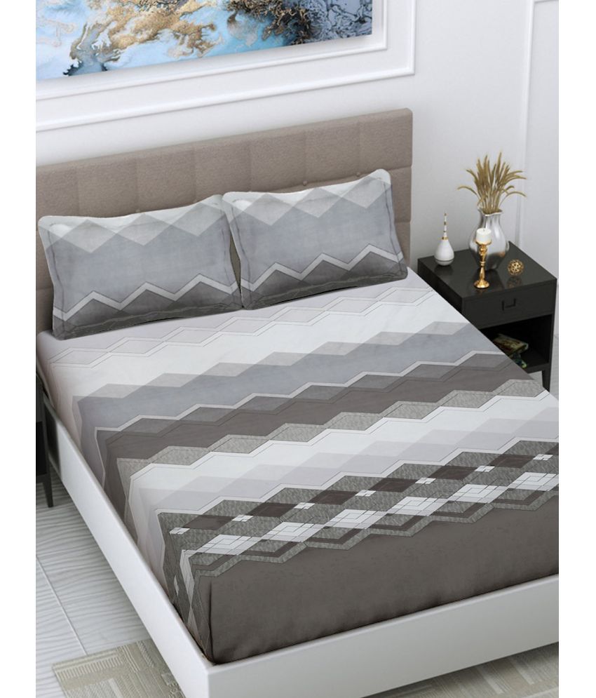     			FABINALIV Poly Cotton Geometric 1 Double Bedsheet with 2 Pillow Covers - Gray
