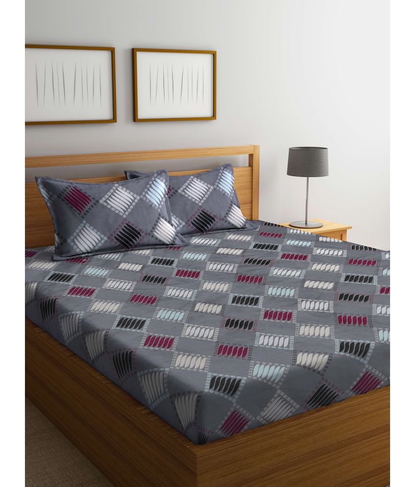     			FABINALIV Poly Cotton Geometric 1 Double Bedsheet with 2 Pillow Covers - Dark Grey