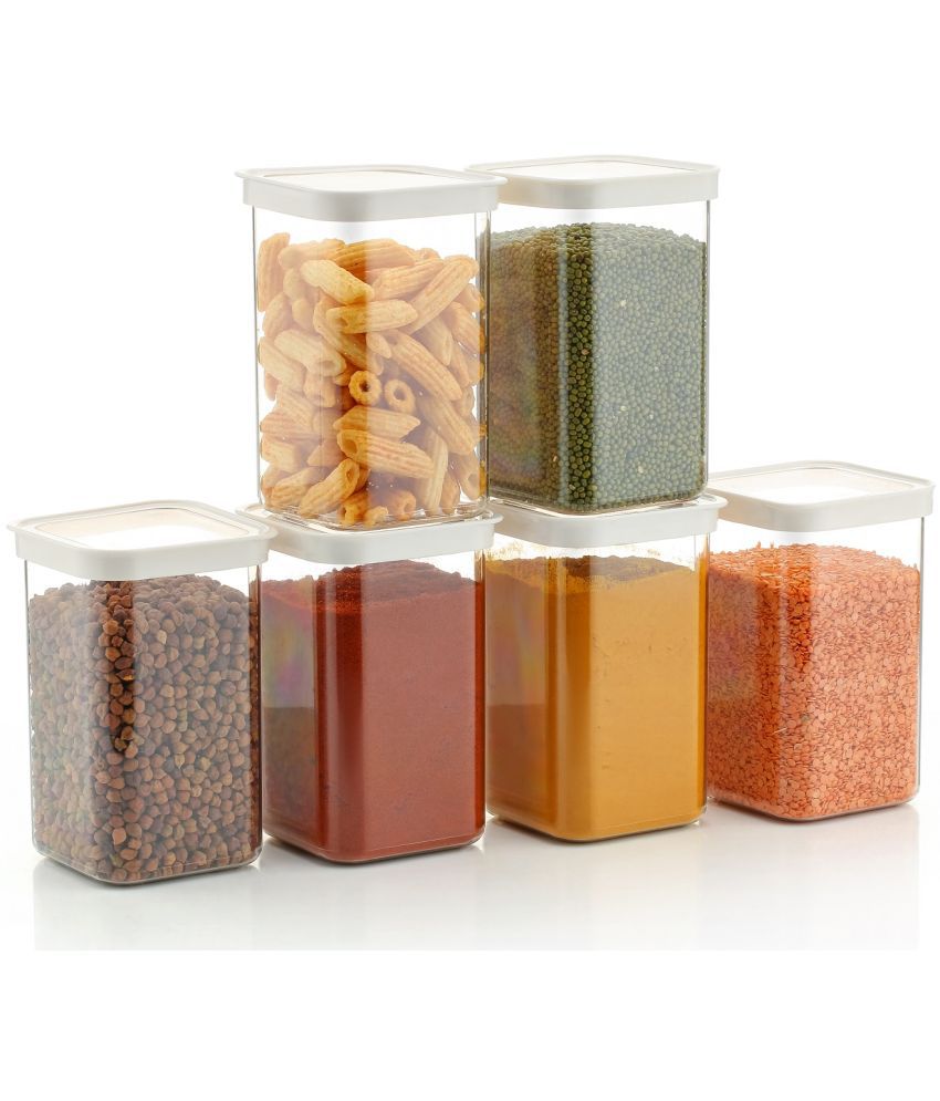     			HOMETALES Dal/Pasta/Grocery Plastic White Dal Container ( Set of 6 )
