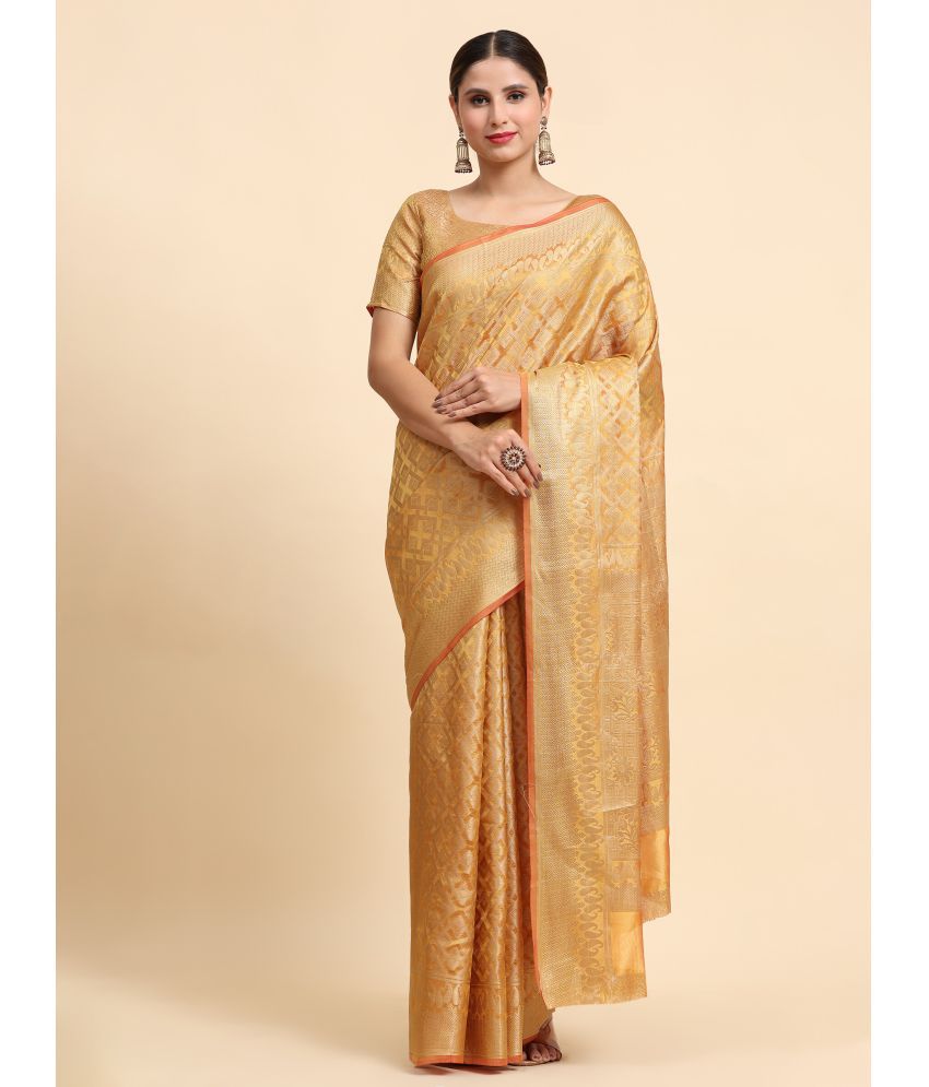     			ISARA Organza Woven Saree With Blouse Piece - Yellow ( Pack of 1 )