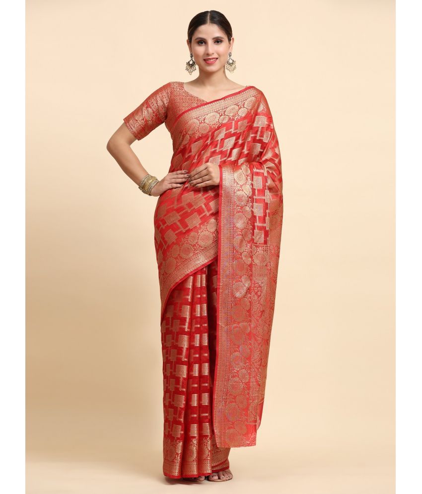     			KALIPATRA Organza Woven Saree With Blouse Piece - Red ( Pack of 1 )