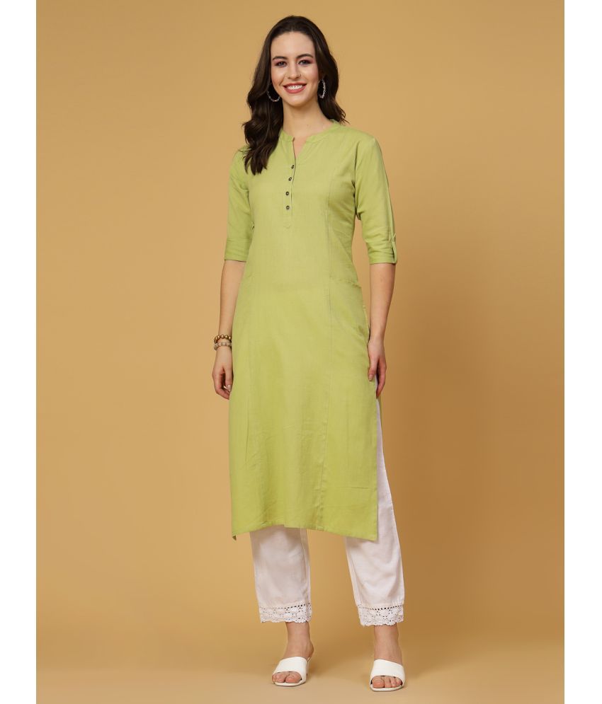     			Pistaa Cotton Solid Straight Women's Kurti - Lime Green ( Pack of 1 )