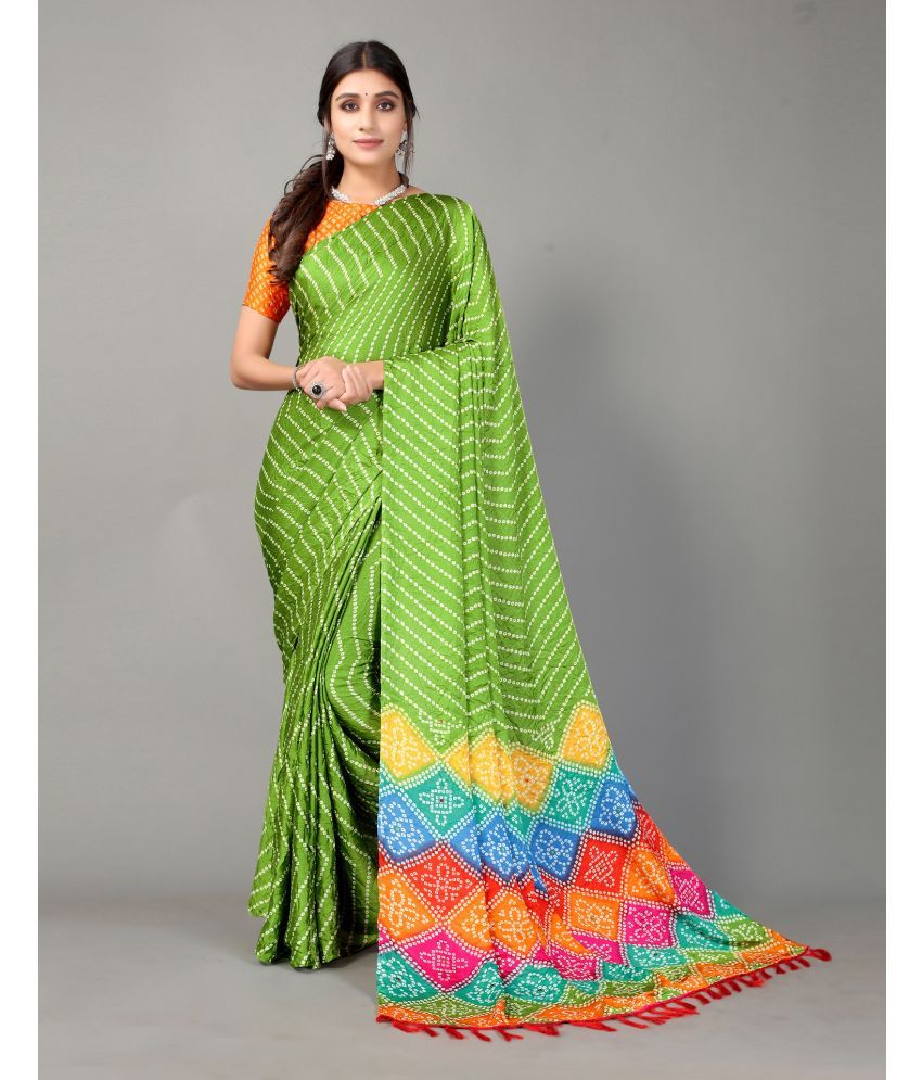     			Satrani Silk Printed Saree With Blouse Piece - Light Green ( Pack of 1 )