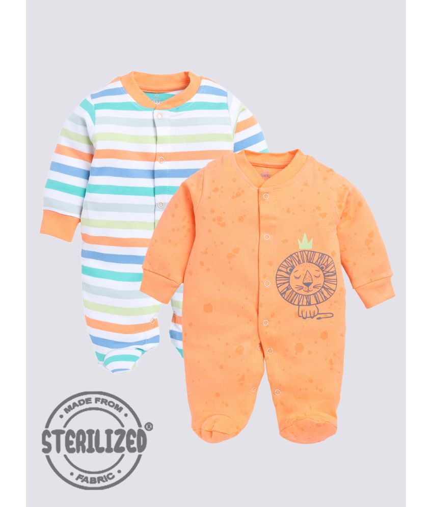     			TINYO Orange Cotton Rompers For Unisex ( Pack of 2 )