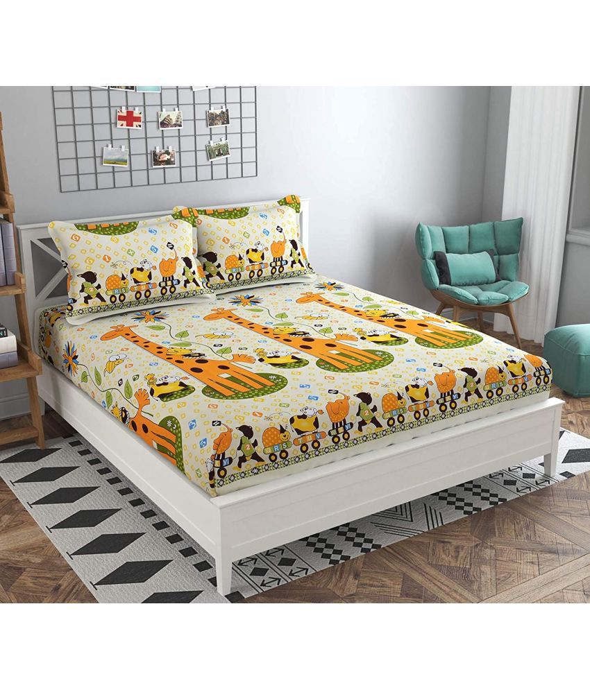     			VORDVIGO Glace Cotton Animal 1 Double Bedsheet with 2 Pillow Covers - Cream