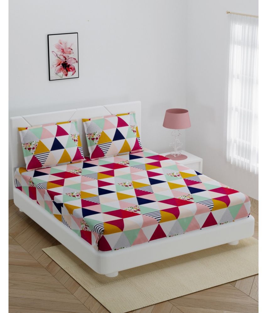     			VORDVIGO Glace Cotton Geometric 1 Double Bedsheet with 2 Pillow Covers - Multicolor