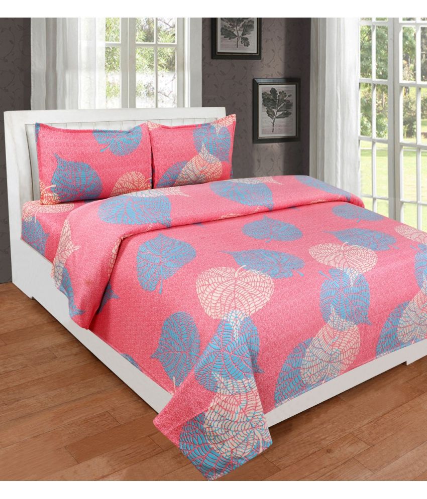     			VORDVIGO Glace Cotton Nature 1 Double Bedsheet with 2 Pillow Covers - Pink