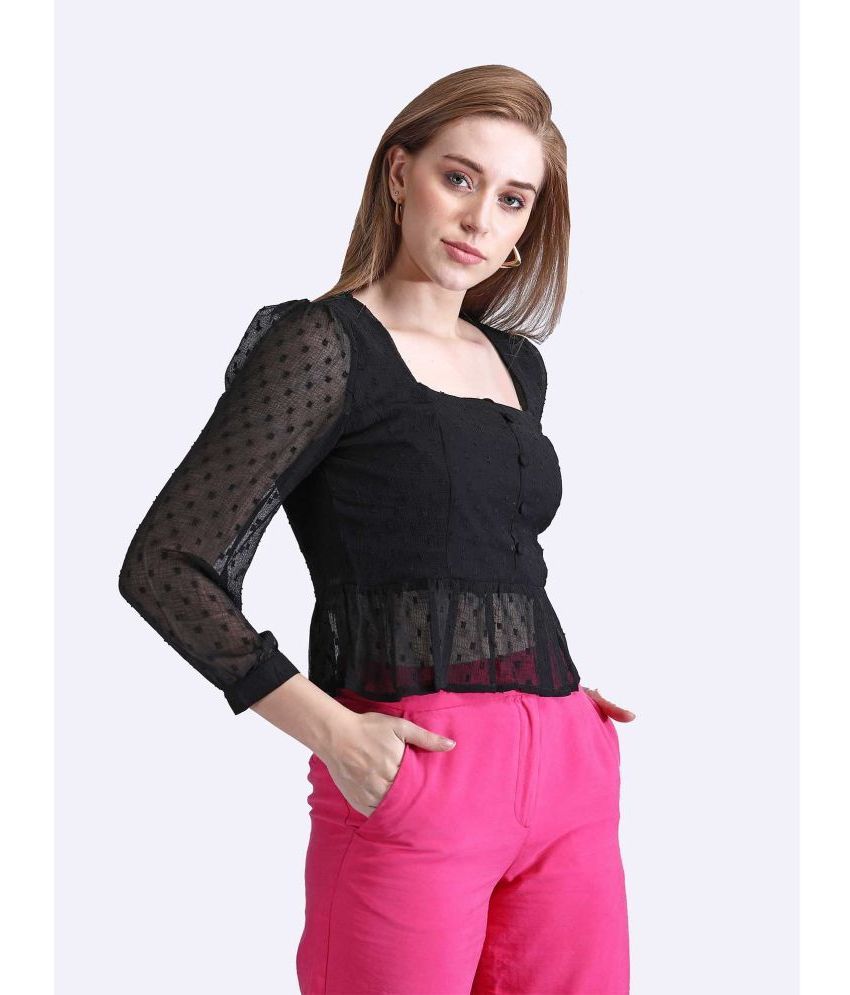     			qrosh Black Georgette Women's Crop Top ( Pack of 1 )