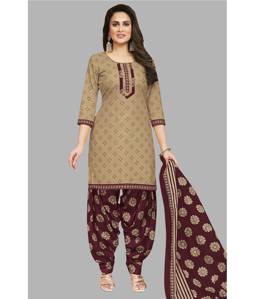     			shree jeenmata collection Unstitched Cotton Printed Dress Material - Brown ( Pack of 1 )